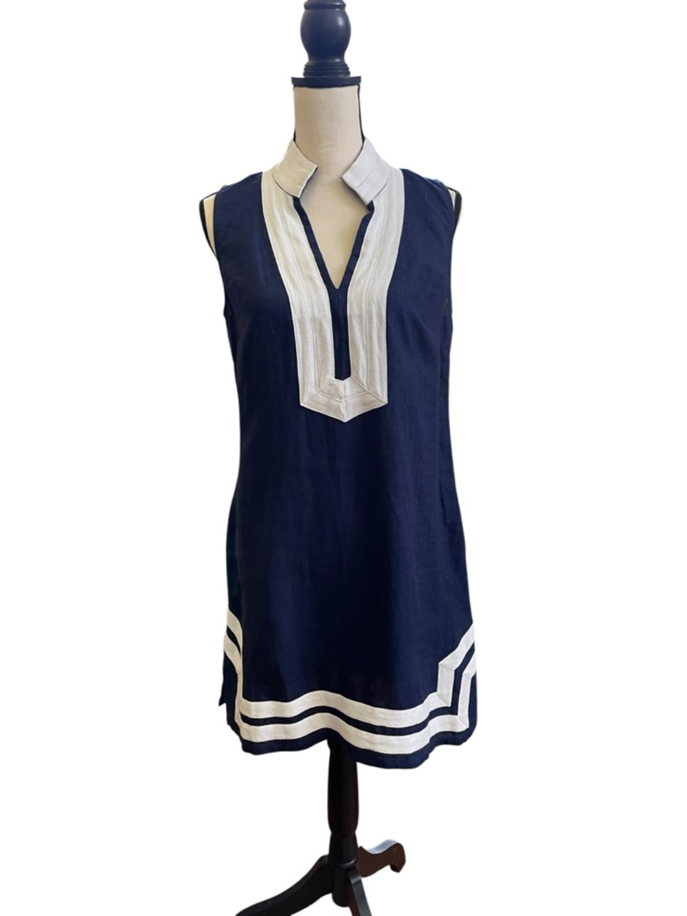 Sail to Sable SOS Nautical Navy Sleeveless Linen Tunic Dress